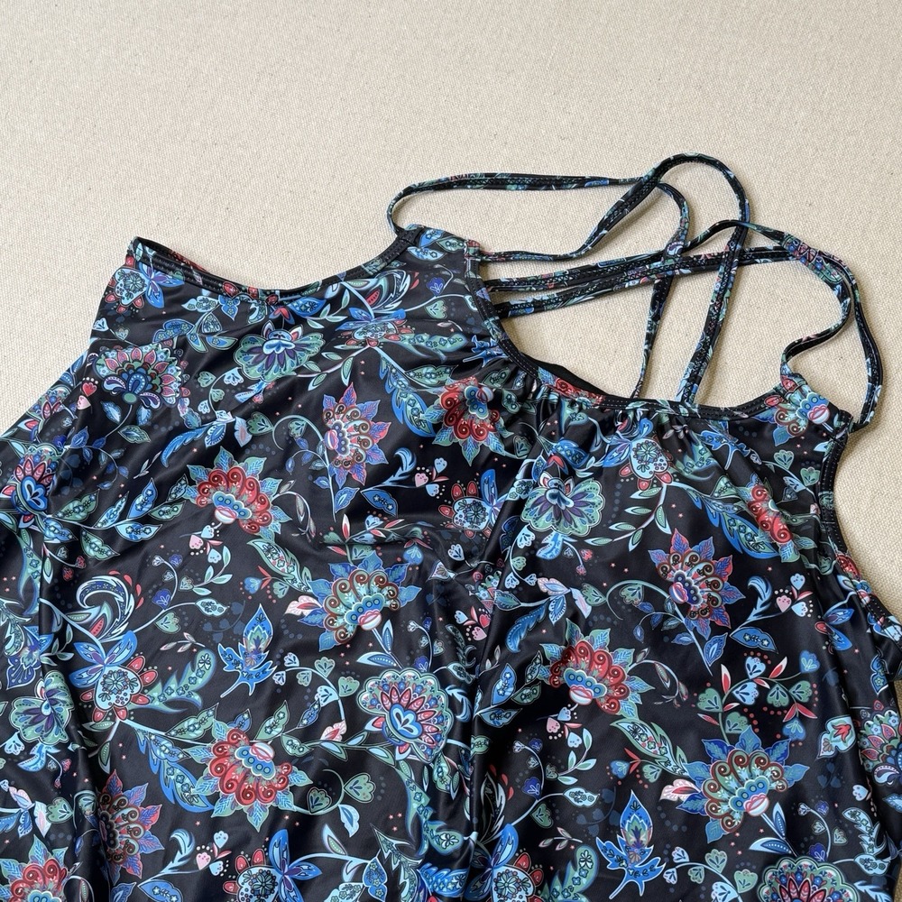 Lands' End Blue/Black 2PC Tankini‎ w/Swimskirt Size 18 Wireless Removable Pads